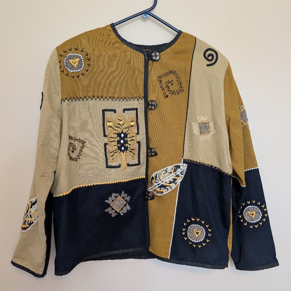 VINTAGE Allure embroidered lightweight jacket shacket feathers Medium EUC